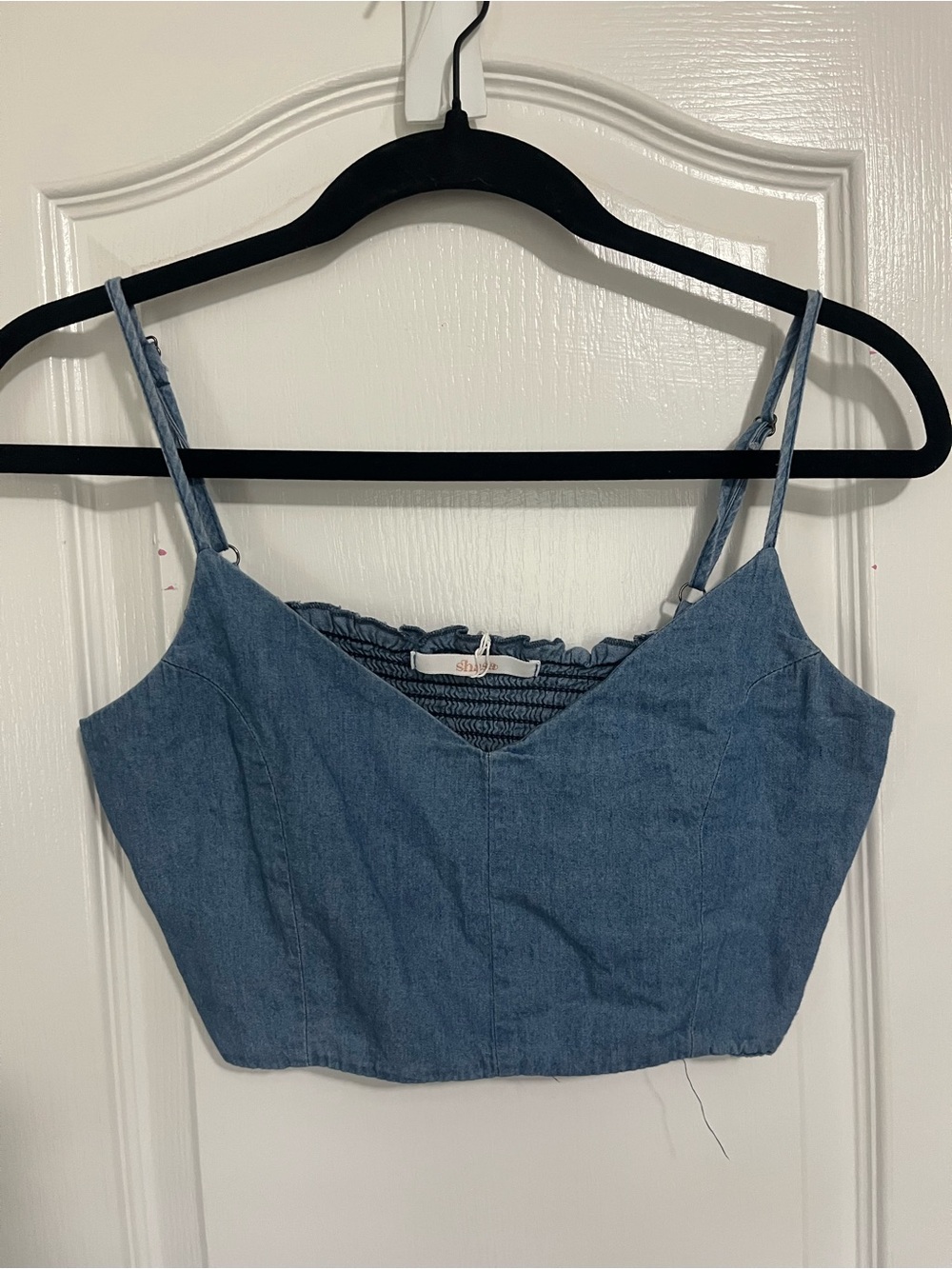 Shi Denim Crop Cami Top in Blue